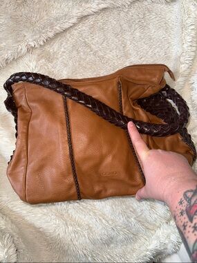 DESMO Tan Leather Shoulder Bag with Braided Strap